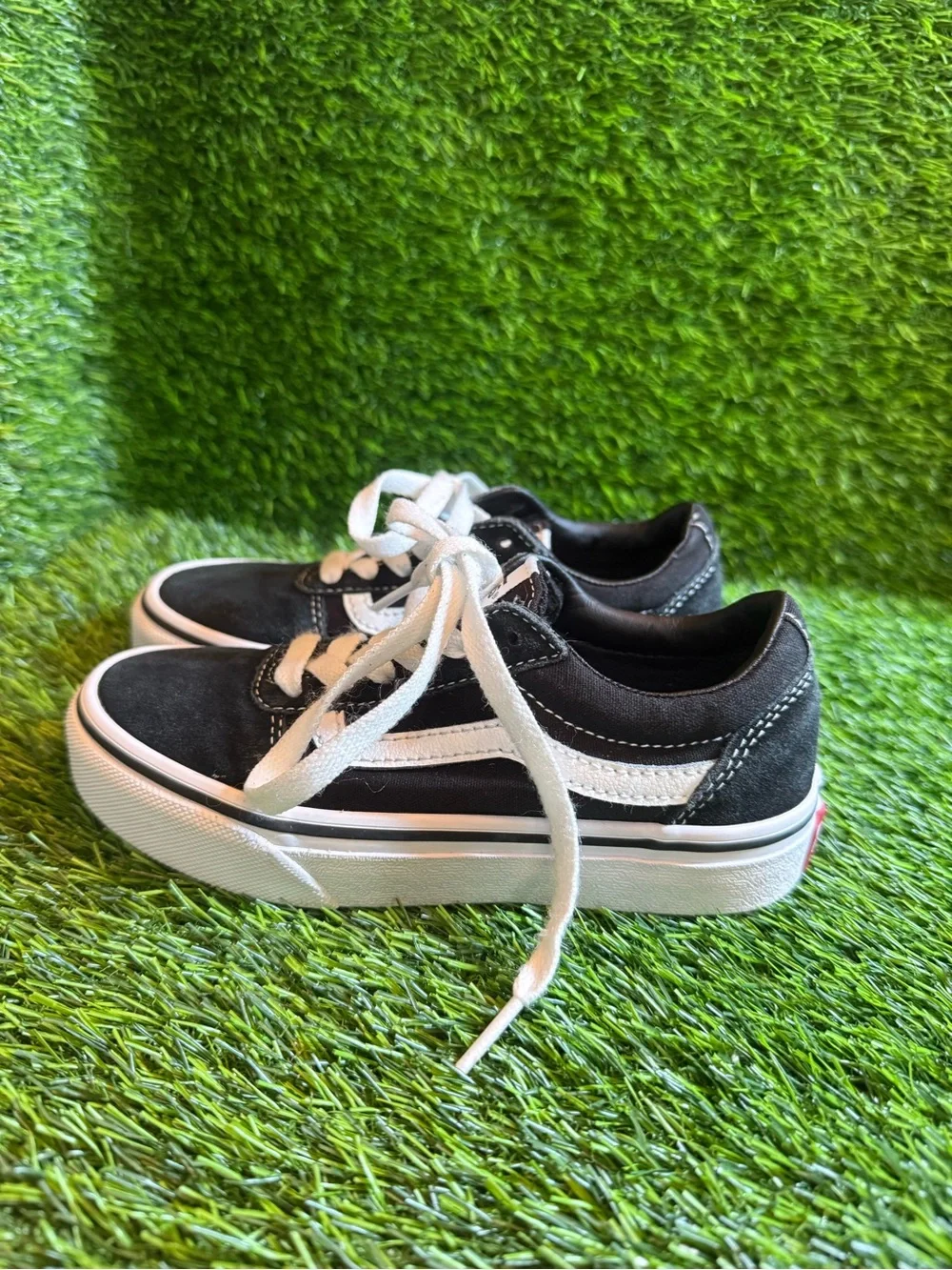 Vans Black Kids Canvas / Suede Skate Sneakers with White Stripe youth 13c